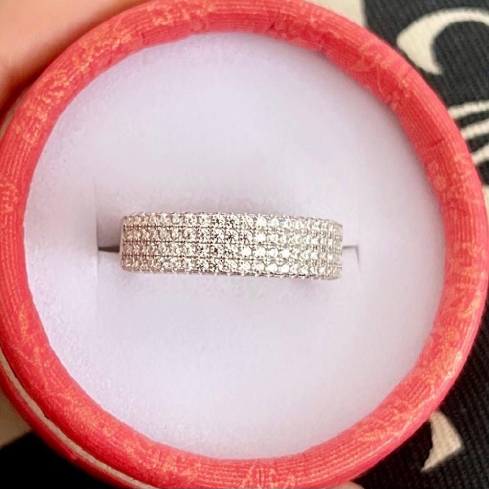 Solid 925 Sterling Silver Four Row Eternity Minimalist Band Ring